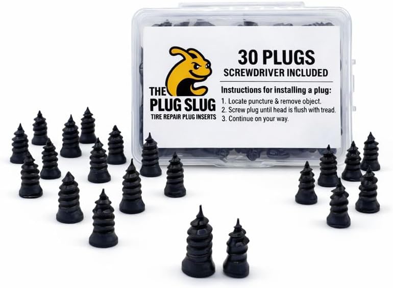 Emergency Tire Plug Kit for Cars, Trucks, Motorcycles – 30 Tire Plugs (2 Sizes), Phillips Screwdriver & Canvas Tool Pouch
