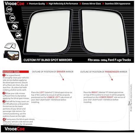 Convex Stick On Custom Fitted Blind Spot Mirrors Compatible With 2021-2026 Ford F-150 F150- Engineered to Provide A Wider View
