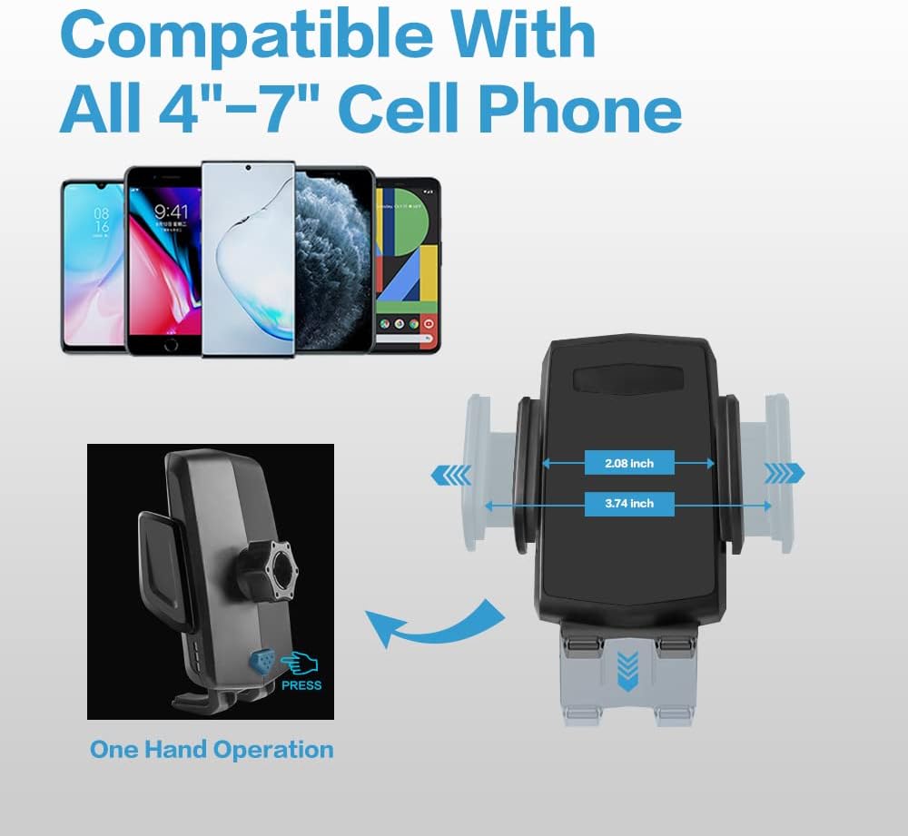 2-in-1 Cup Holder Phone Mount, Universal Adjustable Gooseneck Cup Holder, 360 Rotation, One-Button Release, Fits 4"-7" Phones