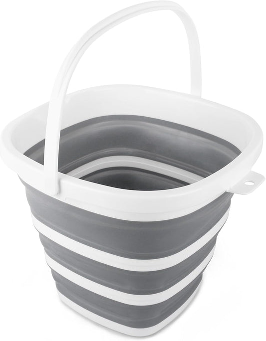 10L Collapsible Bucket for Cleaning, Portable Ice Bucket Water Pail for Space Saving, Foldable Sand Buckets with Handles for House Bathroom, Plastic Tub Sink Camping Wash Basin RV Essentials