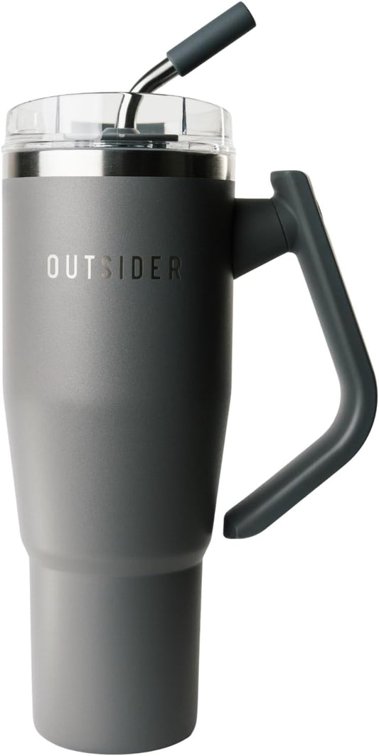 OUTSIDER The Everyday 40 oz Stainless Steel Vacuum Insulated Tumbler with Straw, Lid & 180° Swivel Handle for Easy Carrying – Leak Proof Tumbler for Home, Office, Gym, & Outdoors (Charcoal)