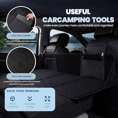 Foldable Car Back Seat Extender for Sleeping, Rear Seat Mattress Extension Plate, Portable Car Bed Platform for Camping & Road Trips, Expands Trunk Space, Fits Most Cars & SUVs