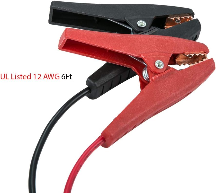 Battery Alligator Clips Clamp Clip-on to 3/8" Ring Eyelet Terminal Boost Cable Heavy-Duty 30A Fuse 12V/24V 12AWG Cord 6Ft