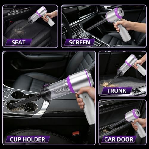 Eleanora Cordless Portable Handheld Car Vacuum Cleaner, 20000PA High Power Hand Vac with One-Button Empty Dustbin, Multiple Nozzles Included for Car, Home & Office