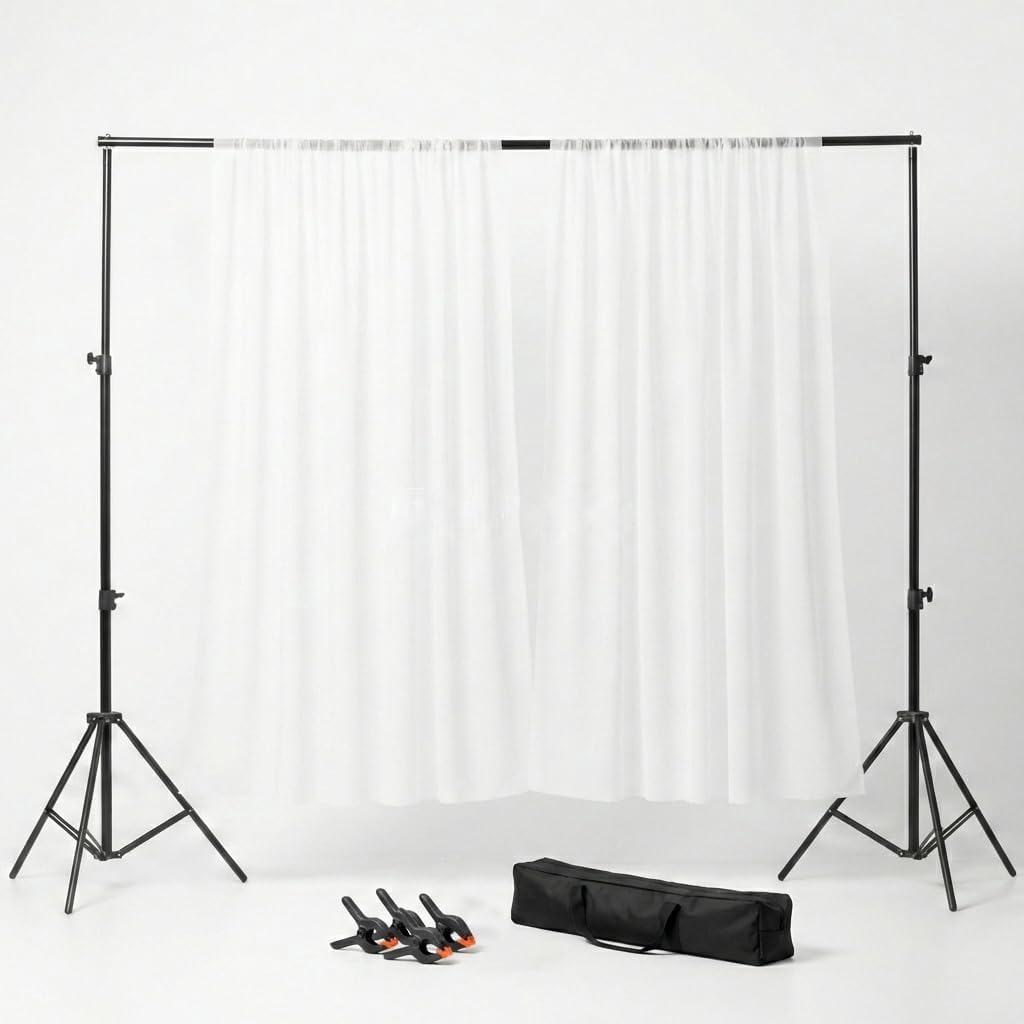 6.6x6.6ft Backdrop Stand Support System with 32.5" Wide Base Stability, Heavy Duty Background Stand for Video Studio Photo Booth, 4 Clamps & Carry Bag