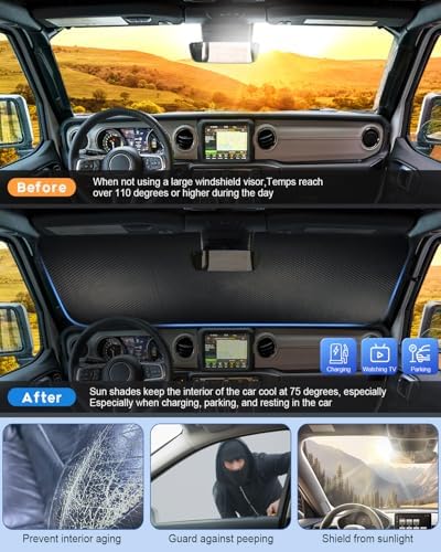Cute Windshield Sun Shade for Jeep Wrangler TJ JK JL JKU JLU & Gladiator JT 1997–2026 | USA Flag Duck Pattern Funny Sunshade Heat Shield | Foldable UV Block Windshield Sun Visor for Jeep Wrangler