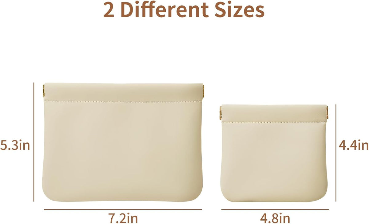 2 Pack Small Makeup Bag for Purse, Cosmetic Travel Pouch, Beige