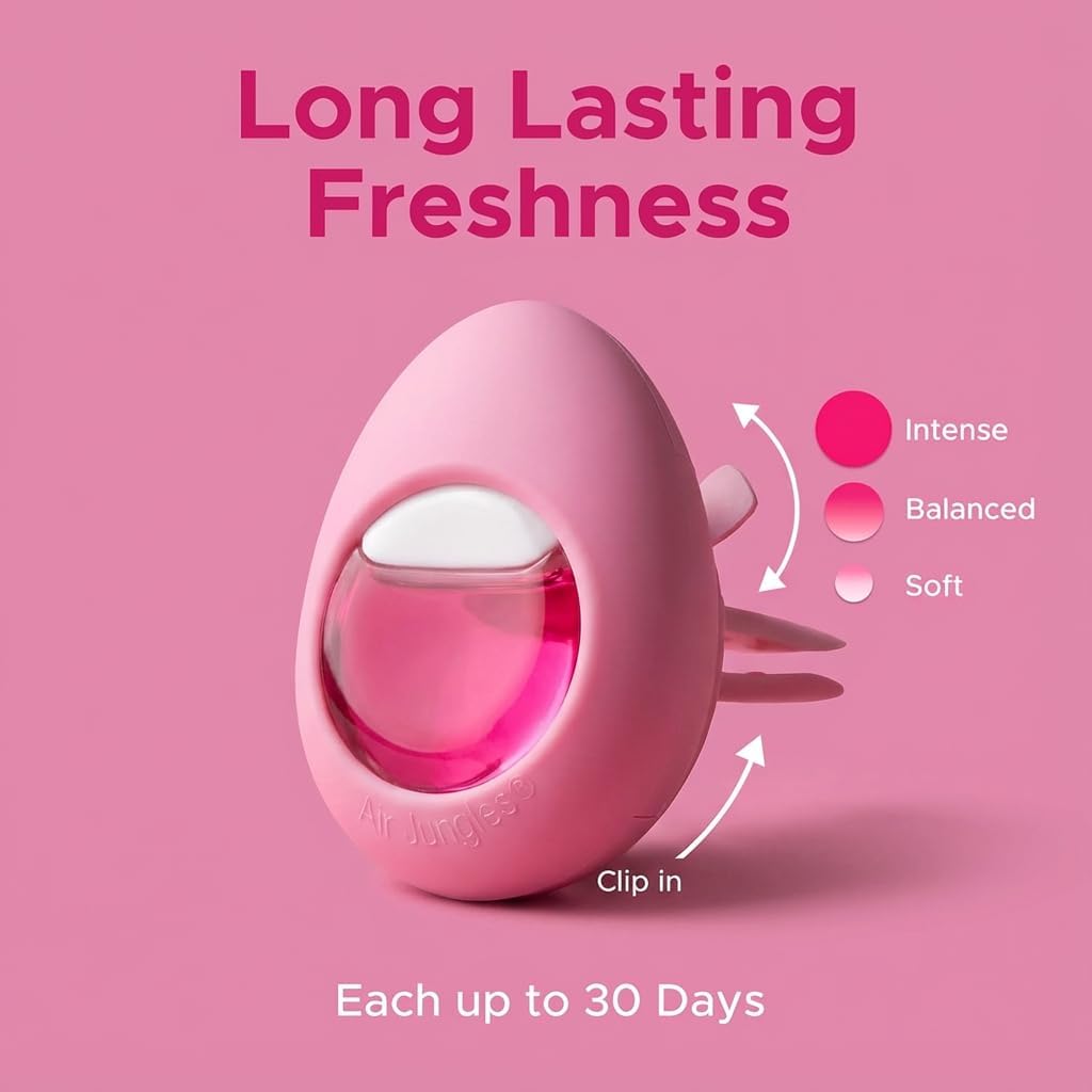 Air Jungles Car Air Freshener Vent Clip 6 Ct, Honey Peach Scent | Pink Edition, Long-Lasting Sweet Fruit Fragrance & Odor Eliminator for Car Interiors, 4 mL Each, Lasts Up to 180 Days