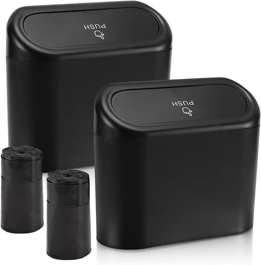 Accmor Car Trash Can with Lid, Mini Auto Dustbin Garbage Organizer Holder 2 Packs, Automotive Storage Container Bin with 60 Pcs Bags for Vehicle, Home, Office