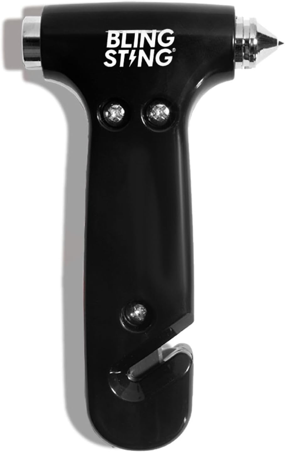 BLINGSTING Safety Hammer - Emergency Automotive Escape Tool with Window Breaker, Seat Belt Cutter & Adjustable Car Visor Strap - Tempered Glass Breaker - Steel Blade - White (1 Count)