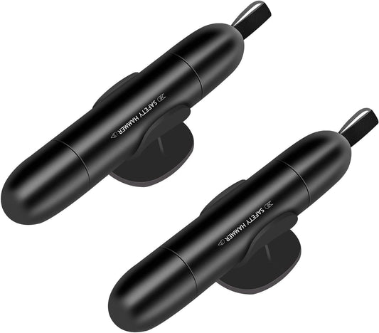 2 Pack Safety Hammer Emergency Car Glass Window Punch Breaker and Seatbelt Cutter, Multifunctional Portable Venicle Eascape Glass Breaker Tool with Seatbelt Cutter(Black*2)