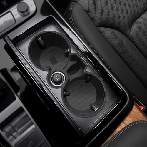 Car Center Console Water Cup Holder Storage Box Container Tray Organizer Soft Silicone Insert Storage Box Trim for Audi Q7 Q8 2020-2024 Automotive Interior Accessories (Black)