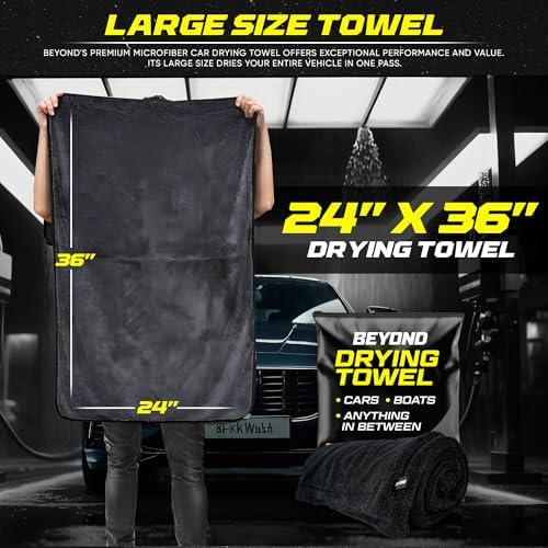 Beyond Drying Towel - Super Absorbent Large Premium Microfiber Detailing Towel for Cars and Boats - 24" x 36" Black