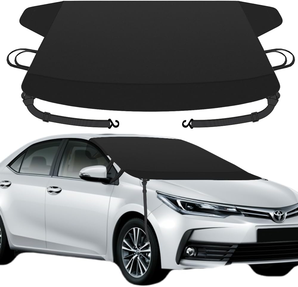 Windproof Windshield Cover for Ice and Snow, Upgraded Thicken Oxford Fabric Car Windshield Cover Best for Ice, Frost & Snow Removal Windshield Snow Cover for All Weather (67x47 Inches)