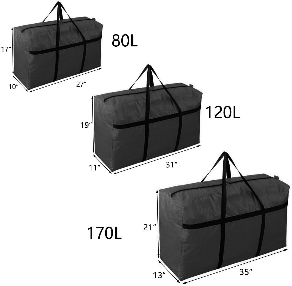 Extra-large Tarp Storage Bag (Black, 45Gal/170L) | Double Zipper, Moisture Resistant and Dustproof, Lightweight Foldable for Moving, Travel, Camping, and Seasonal Organization