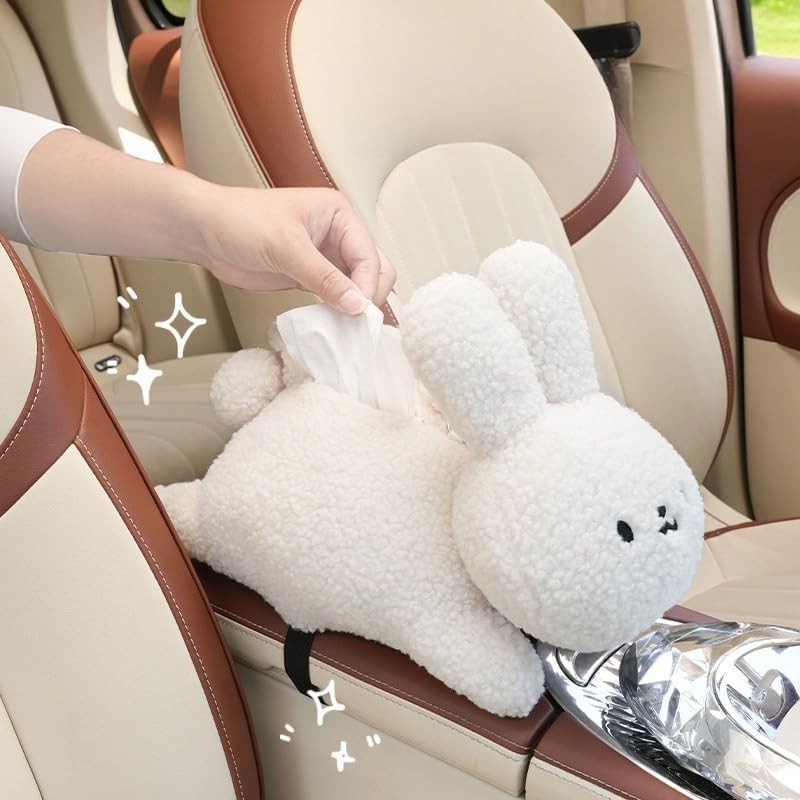 Plush Rabbit Car Tissue Holder Hanging Bunny Napkin Dispenser, Cat