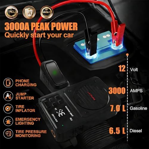 3000A Portable Car Jump Starter with Air Compressor