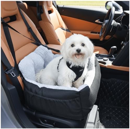Oiilores Dog Car Seat for Small Dogs,Washable Pet Booster Seats for Car with Clip-On Safty Leash, Reversible Puppy Carseat with Storage Pockets, Travel Carrier Bed for Dogs Under 25 lbs, Grey