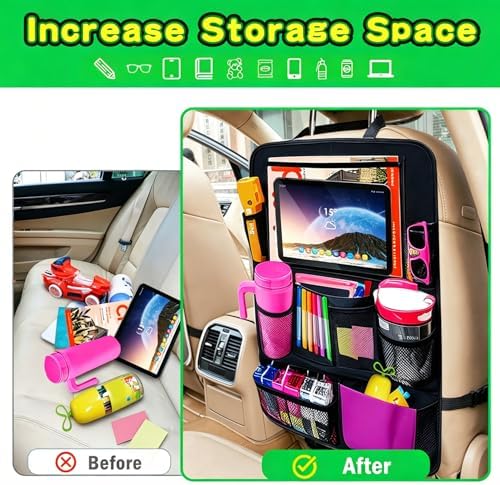 Car Organizer Kick Mats Back Seat Protector, Car Back Seat Organizer with Tablet Holder Pocket for Kids, Travel Accessories with 10 Storage Pockets, 2 Pack