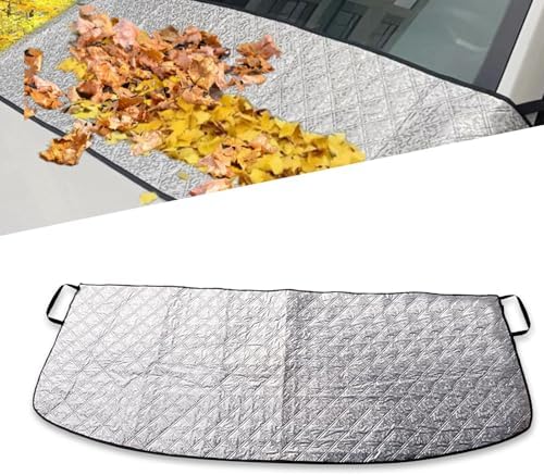 Car Windshield Cover, Anti-aging Windshield Cover for Leaves Waste Paper Rain and Snow, Sunproof & Scratchproof Vehicle Front Wiper Slot Protective Shield, for Most Cars (Silver)