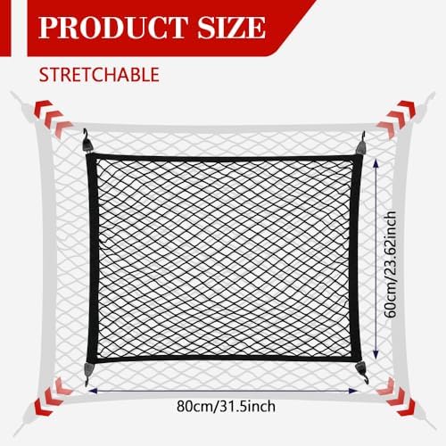 Cargo Net for SUV, Truck Bed Organizer, Cargo Storage Elastic Mesh Net Organizer with Hooks, Auto Accessories Adjustable Highly Elastic Storage Organizer Net for Most SUVs, Cars and Trucks