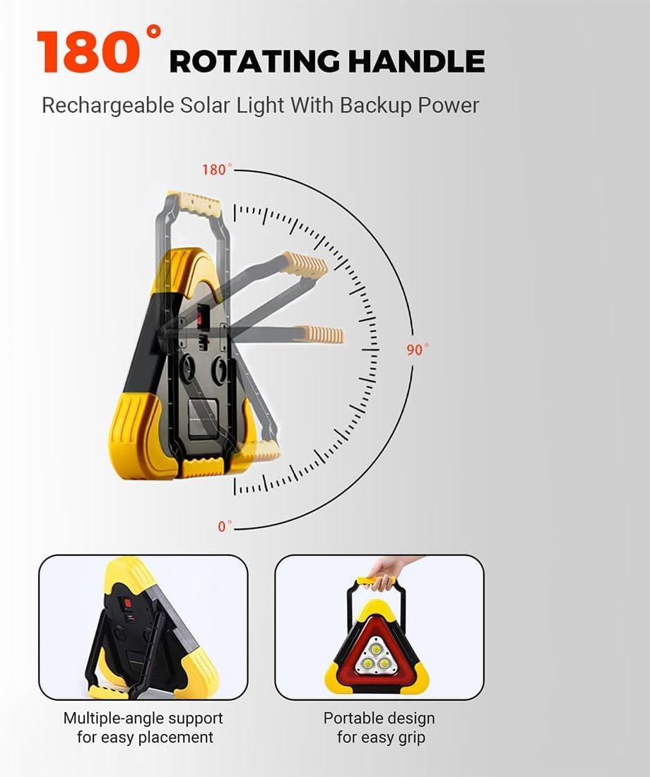 3-in-1 Solar Emergency Triangle Warning Light at the Roadside, USB Rechargeable Led Road Flares Power Bank, Waterproof Safety Triangle, with 4 Flash Modes for Car Truck Roadside (1PCS)