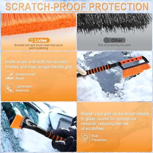 LivTee 24.75'' Ice Scraper & Snow Brush for Car Windshield, Orange