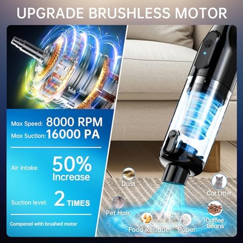 Handheld Vacuum Cordless, Portable Car Vacuum for Office Car Pets with Multiple Accessories