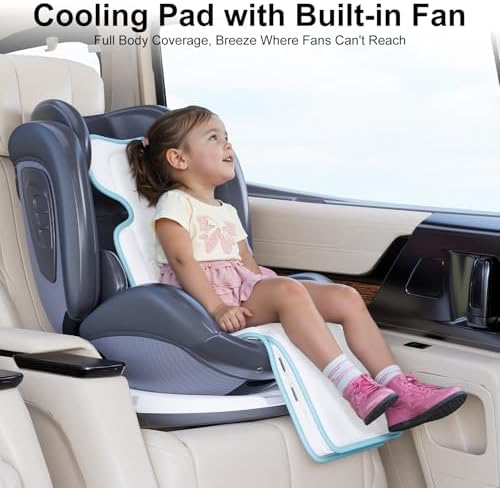 AMACOOL Baby Stroller Cooling Pad, 3D Breathable Carseat Cooling Pad with 2 Built-in Blower, Max 10H Ventilation 3 Speeds 10000mAh Rechargeable Cooling Mat Liner for Toddler Baby Summer Essentials