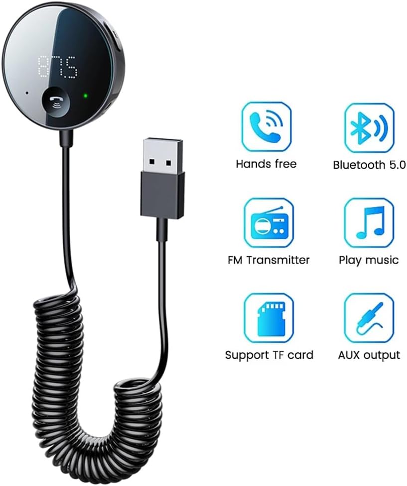 Bluetooth 5.0 Car Adapter, 2 in 1 Mini Portable 3.5mm Bluetooth Aux Receiver for Car, Headphones, Home Stereo Music System