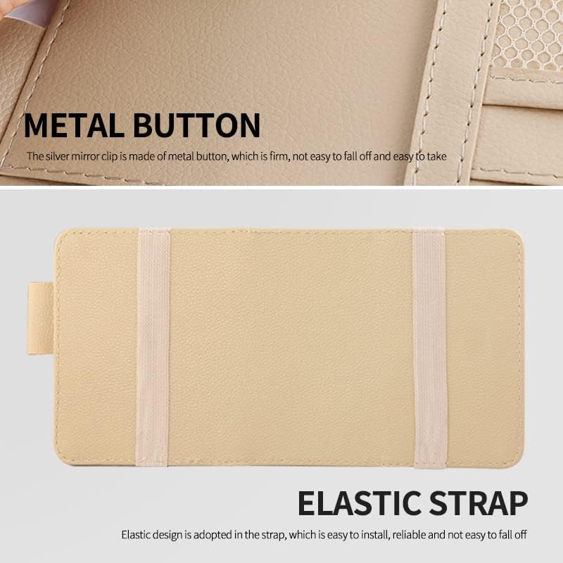 Car Sun Visor Organizer Auto Car Visor Pocket and Interior Accessories Car Storage Organizer with Multi-Pocket Net Zippers (Style 1-Beige)