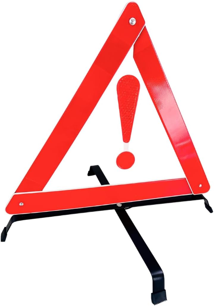 3 Piece Reflective Road Safety Triangle with Warning Exclamation Point | High Visibility and Durable Construction || Foldable and Comes with Case