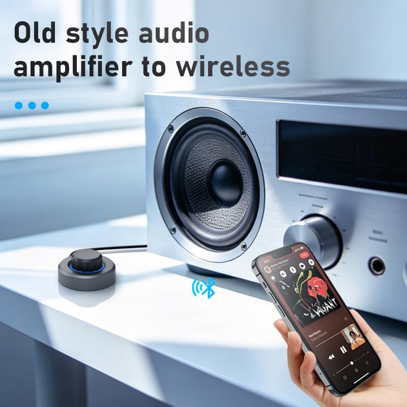 Wireless 6.0 Audio Receiver for Car, [CVC 8.0 Noise Cancelling] Auxiliary Wireless Adapter with Volume Control Knob & RGB Backlight, 3.5mm AUX Wireless Music Adapter for Hands-free Calls & Home Stereo