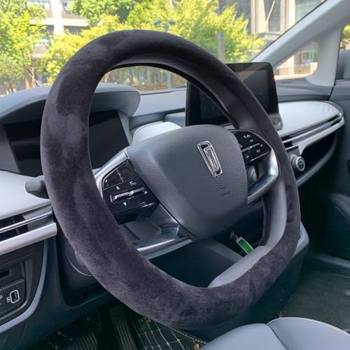 Fluffy Steering Wheel Cover, Short Plush Auto Accessories for Men and Women with Inner Ring Universal 15 Inch (Black)