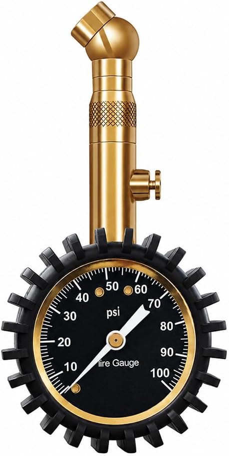 Car Tire Pressure Gauge, 0-100 PSI Easy-Read Vehicle Tire Air Pressure Gauge, Accurate Automotive Tirepressure Accessories with Large Dial, Universal Fit (Golden)