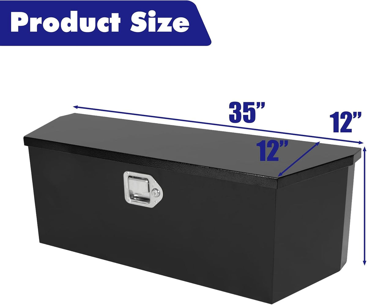 Underbody Truck Tool Box Steel Storage Trailer Flat Bed Pickup Trailer w/Lock & Keys,35x11.8x11.8 Inch Heavy Duty Black Truck Box