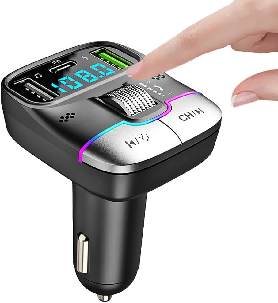 Bluetooth 5.3 FM Transmitter Car Adapter, Wireless Radio Music Adapter LED Display Hands-Free Calling Support USB Drive, PD & QC3.0 USB Charger