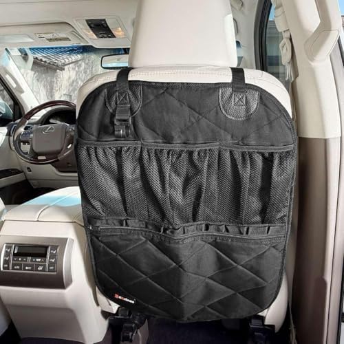 Rydura Car Seat Back Organizer – Heavy-Duty Kick Mat, Mesh Pockets, Black
