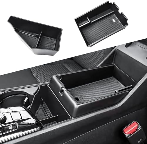 2PCS Center Console Organizer & Armrest Storage Box Compatible with 2023-2025 2026 Kia Sportage Hybrid/Plug-in Hybrid Accessories (with Rotary Type Transmission ONLY), ABS Middle Console Insert Tray