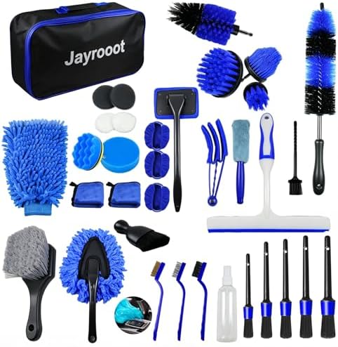 37Pcs Car Detailing Kit, Car Detailing Brush Set, Car Wash Cleaning Kit, Car Detailing Brushes, Professional Car Care Kit for Interior Exterior Wheels, (Drill is NOT Included)