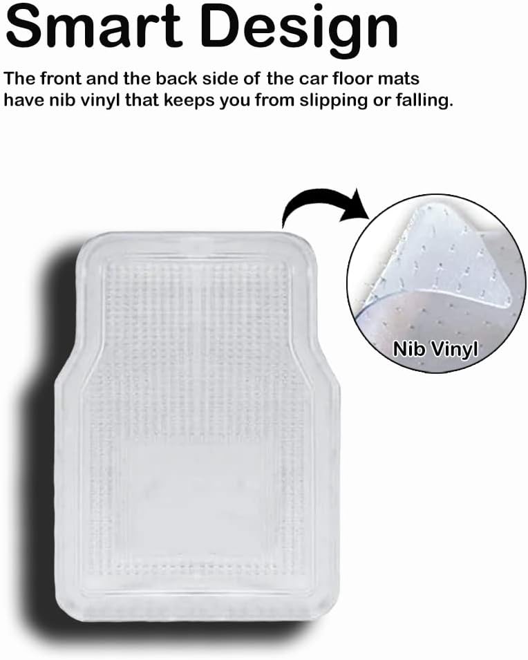 Vaygway All Weather Floor Mats-Universal 4 Piece Car Interior- Rubber Clear Car Plastic Rug-Blue-Tinged Weather Protection Mats