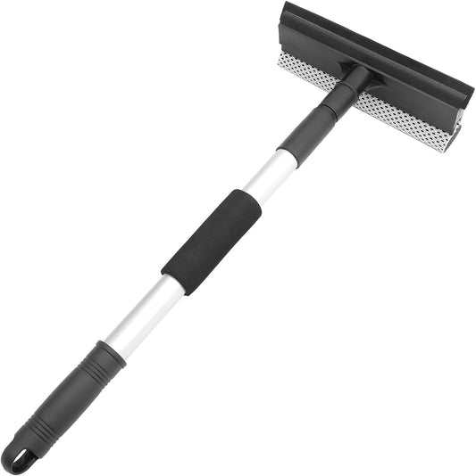 Veemoon Professional Stainless Steel Telescopic Handle Window Squeegee with Double-Sided Glass Scrubber for Car and Home Cleaning, Adjustable Length Car Windshield Cleaner Tool