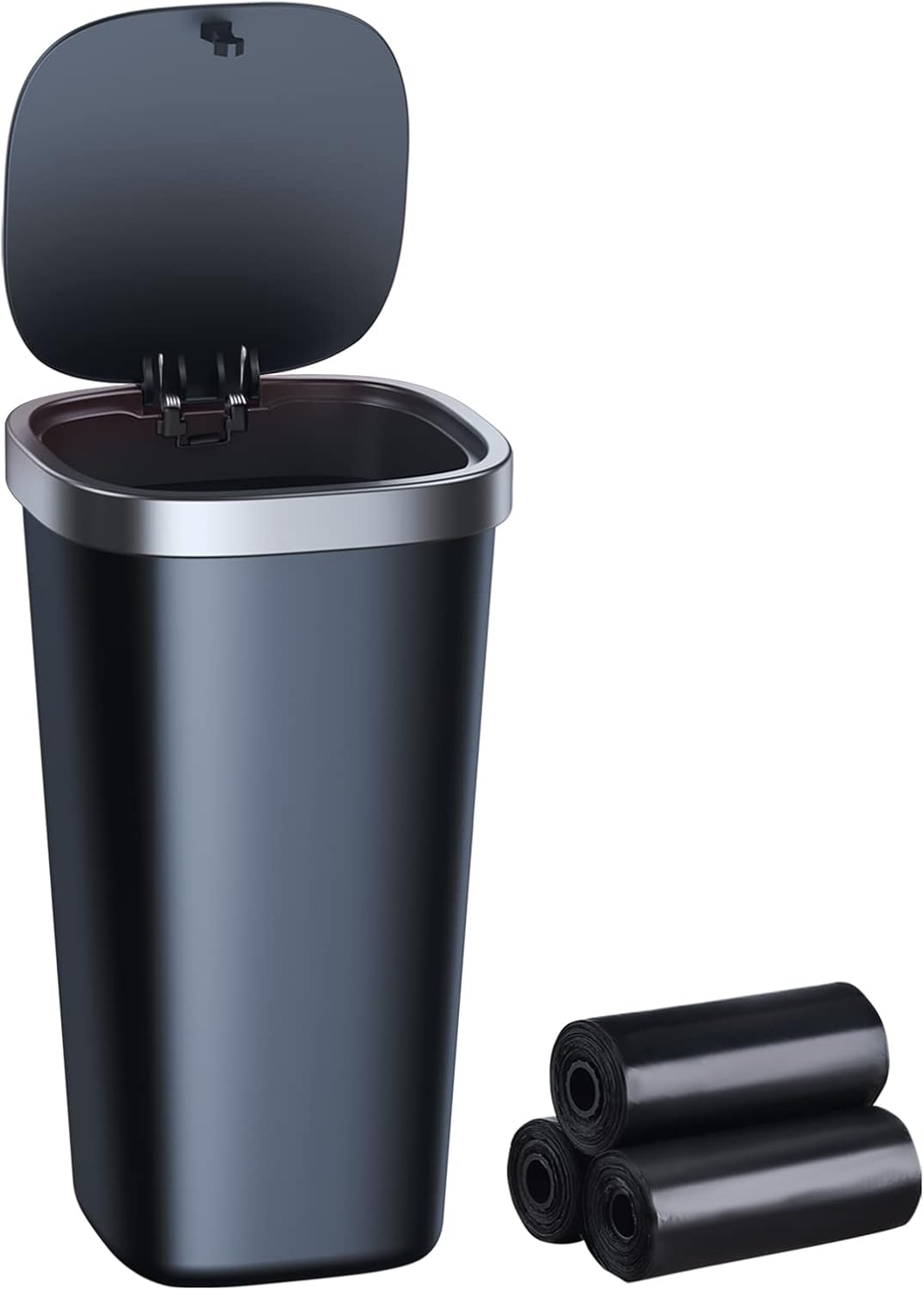 Mini Car Trash Can with Lid, Cup Holder Trash Can for Car with 3 Rolls Mini Trash Bags, Waterproof Small Car Garbage Can for Car Home Office Desk Bedroom -Square Black