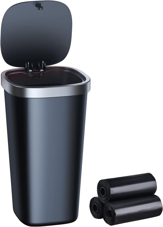 Mini Car Trash Can with Lid, Cup Holder Trash Can for Car with 3 Rolls Mini Trash Bags, Waterproof Small Car Garbage Can for Car Home Office Desk Bedroom -Square Black