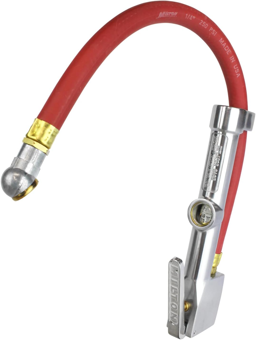 Milton S-505 Analog Tire Inflator with Pressure Gauge, 15" Hose Single Head Air Chuck, Made In USA 10-160 PSI