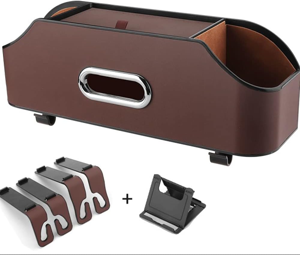 HAOTULE New car headrest Rear seat Multifunctional Storage Box, partition Design, with Cup Holder, Tissue Box, headrest Hook, Suitable for Children and Adults, car Travel Accessories（Coffee Color）