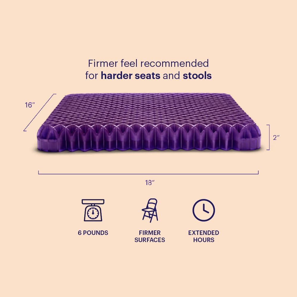 Purple Royal Seat Cushion, Portable 2 Inch Gel Seat Cushion, GelFlex Grid | Handles for Car, Office Chair, Stadium - Pressure-Reducing for Hard Seats, Temperature-Neutral, No-Slip - Made in USA