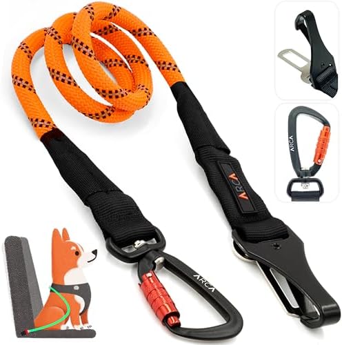 Dog Seat Belt for Car | Universal Pet Car Seatbelt with Reflective Climbing Rope, Aviation Aluminum Carabiner with 360° Swivel & Auto-Lock, Secure Safety Restraint (Sunset Orange 360°)