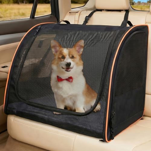 Dog Car Seat, Enclosed Carrier for Pets Travel Safety Dog Crate Soft-Sided Covered Car Kennel Carrier for Backseat for Medium Dogs