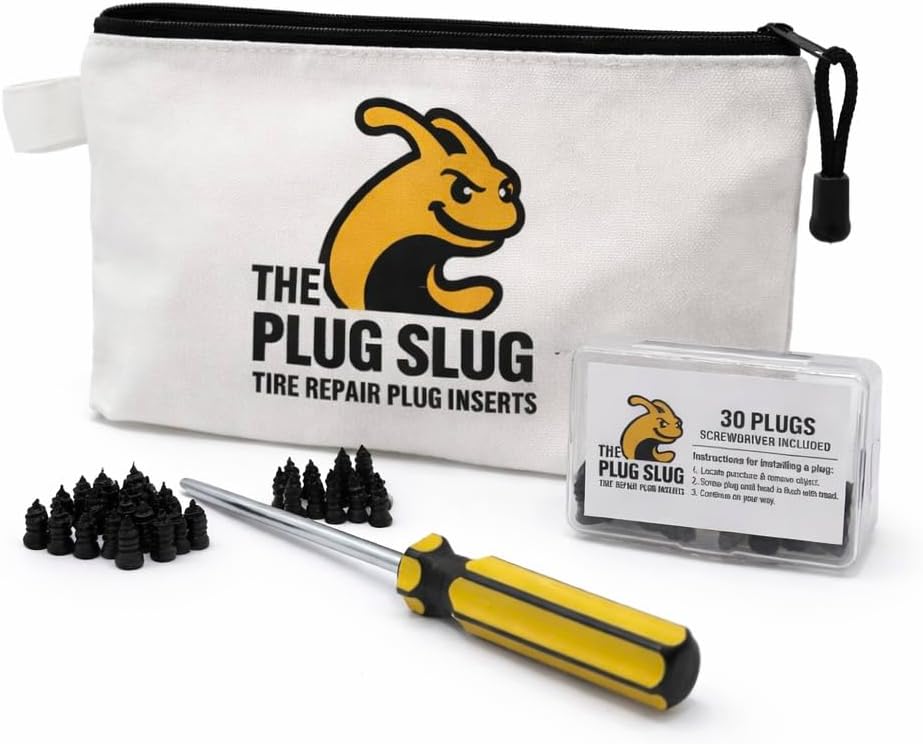 Emergency Tire Plug Kit for Cars, Trucks, Motorcycles – 30 Tire Plugs (2 Sizes), Phillips Screwdriver & Canvas Tool Pouch